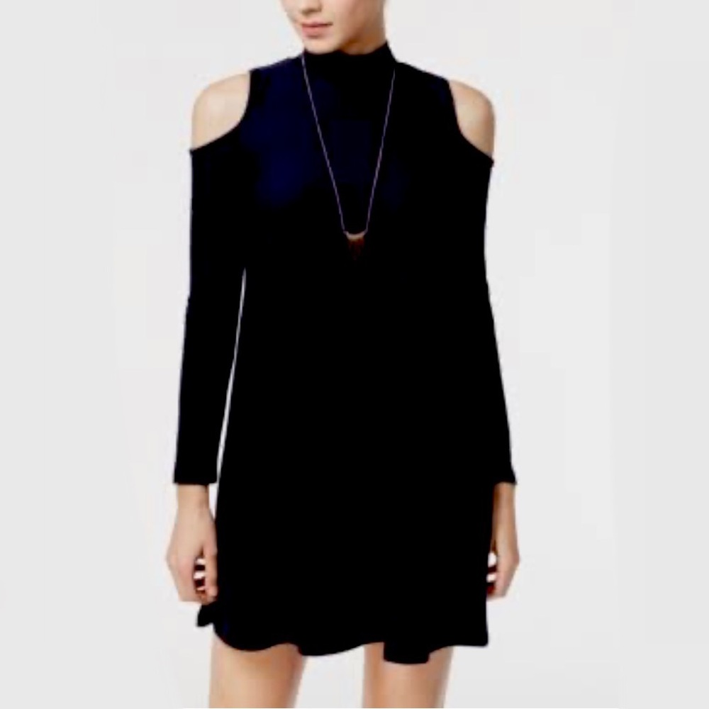 Cold Shoulder Long Sleeve Dress Black XS Women’s Soft LBD